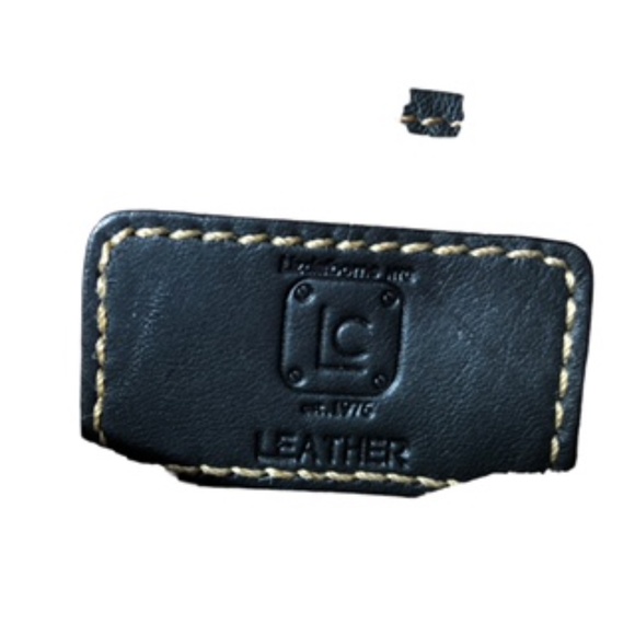 Liz Claiborne Black Leather Tote with Center Zip Divider Pouch and Pockets - Picture 3 of 11